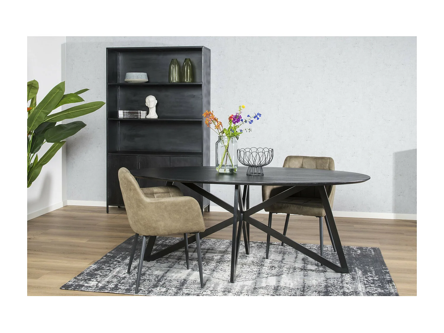 URBAN-Table à manger ovale 8 personnes 200 cm en bois massif noir