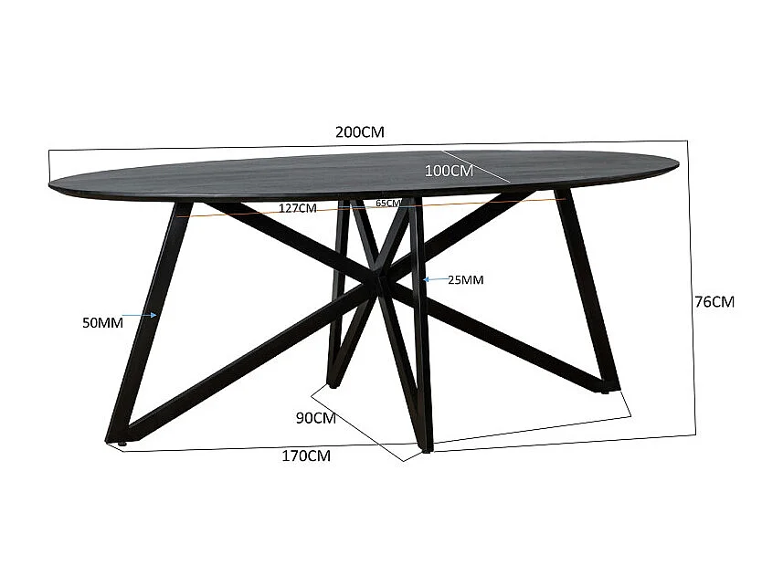 URBAN-Mesa de comedor ovalada 8 personas 200 cm madera negra