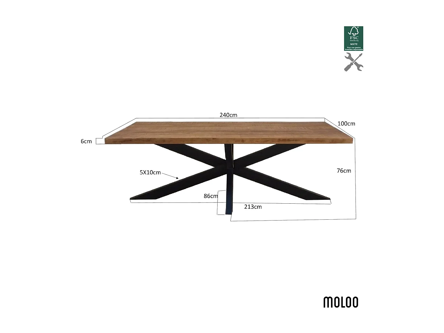 MANAUS-Table à manger 10 personnes 240 cm en bois massif