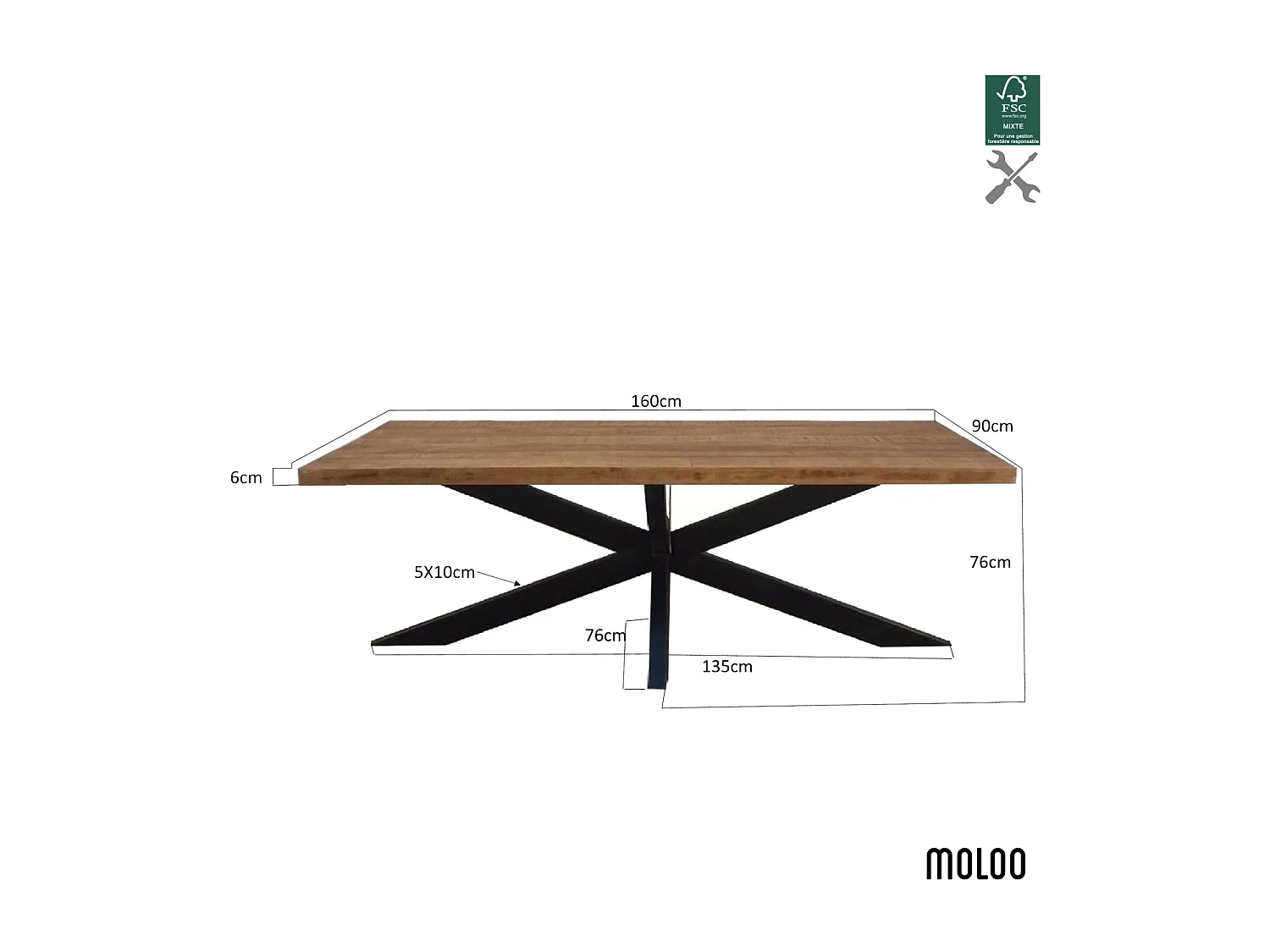 MANAUS-Table à manger 6 personnes 160 cm en bois massif