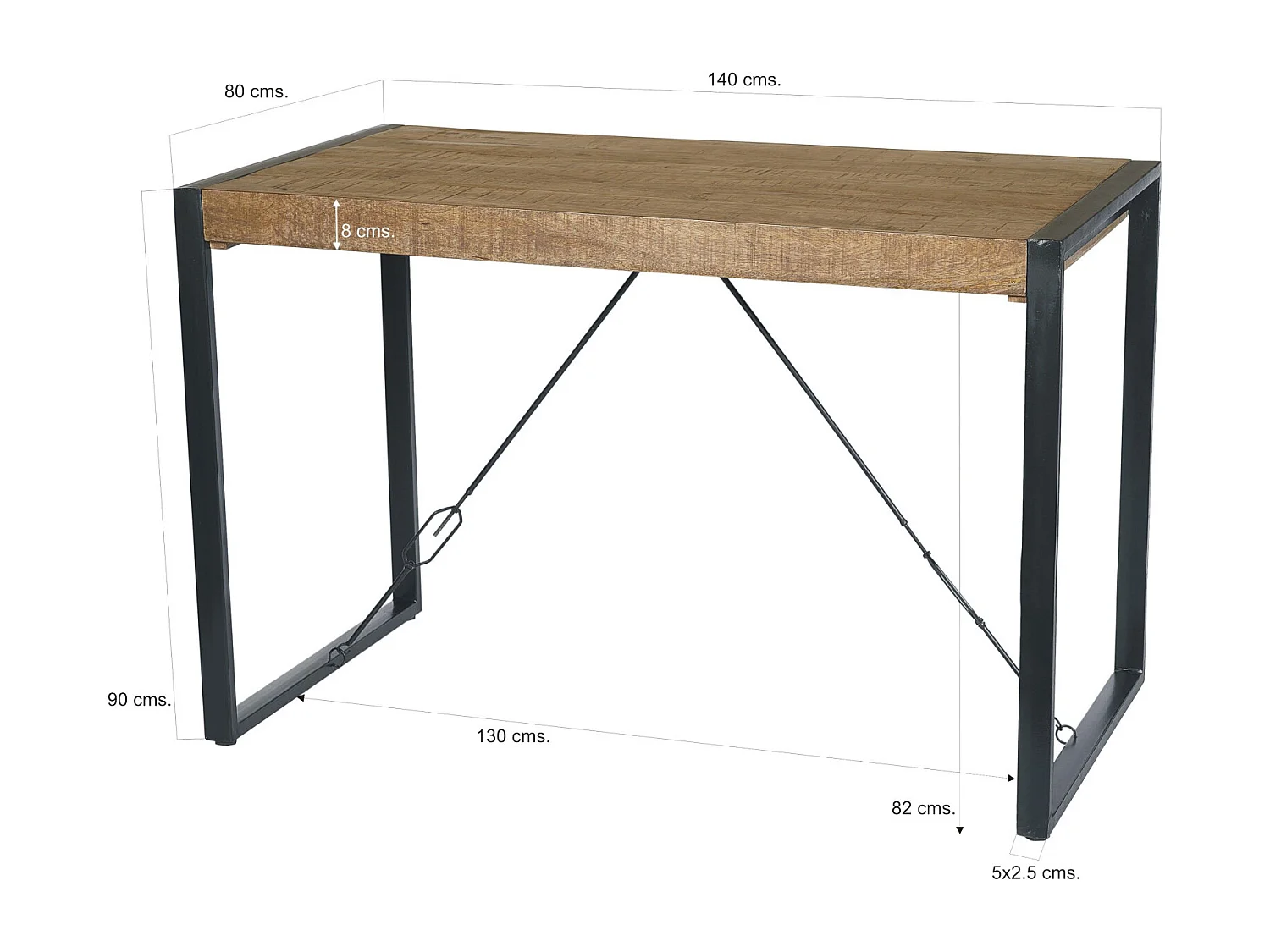 DACCA-Table de bar 140 cm en bois massif et métal