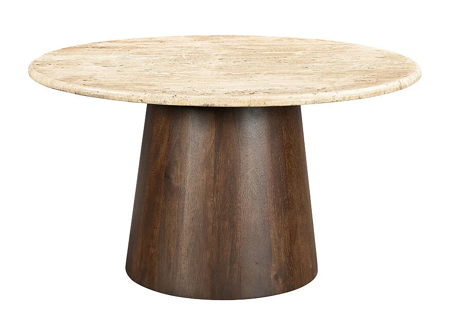 STONE-Table à manger Ronde 4 personnes D130 cm Travertin et bois brun