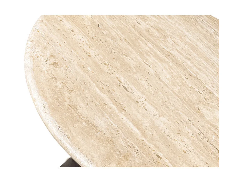 STONE-Table à manger Ronde 4 personnes D130 cm Travertin et bois brun