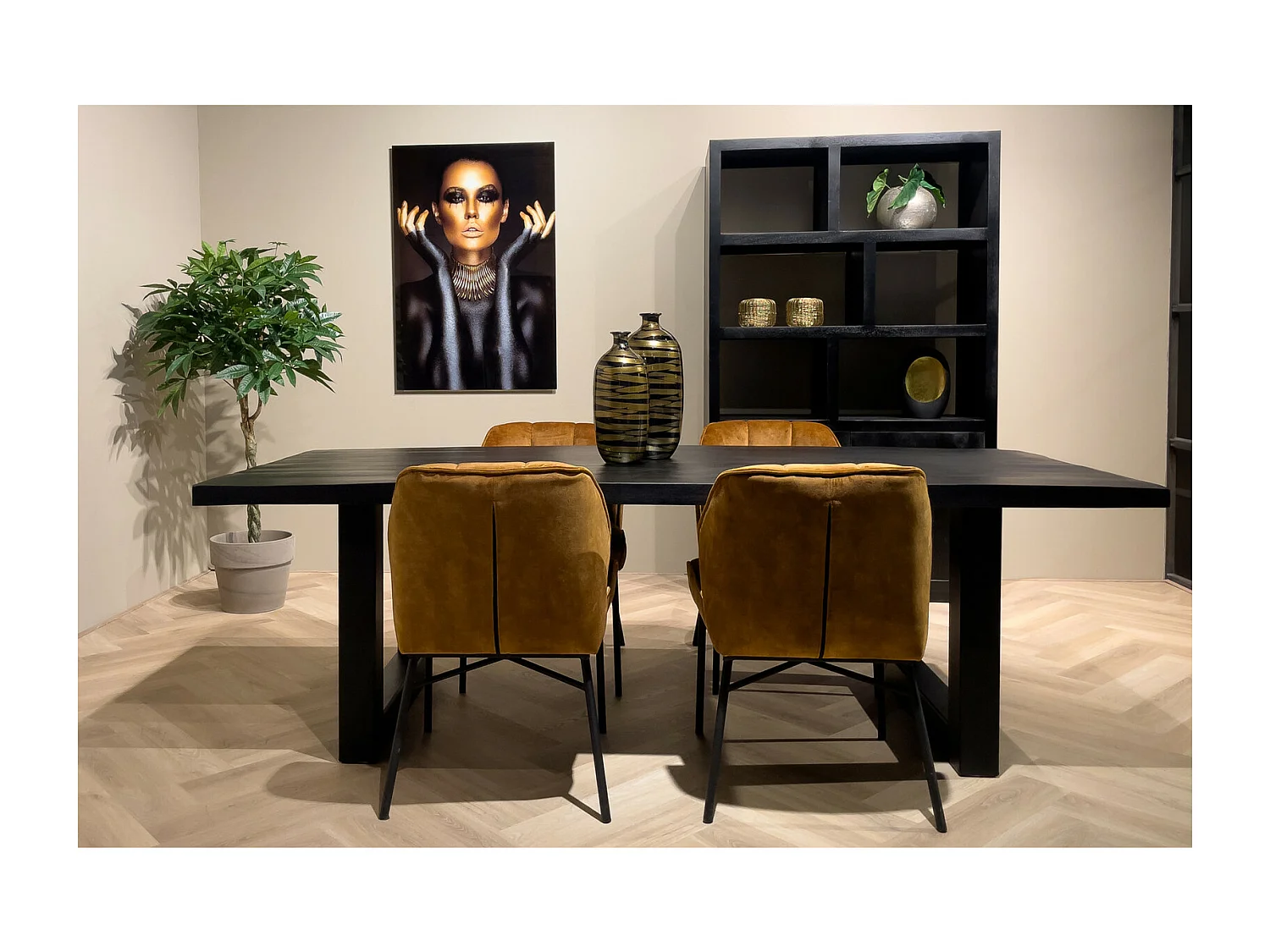 UZES-Mesa de comedor 8 personas 200 en madera maciza negra