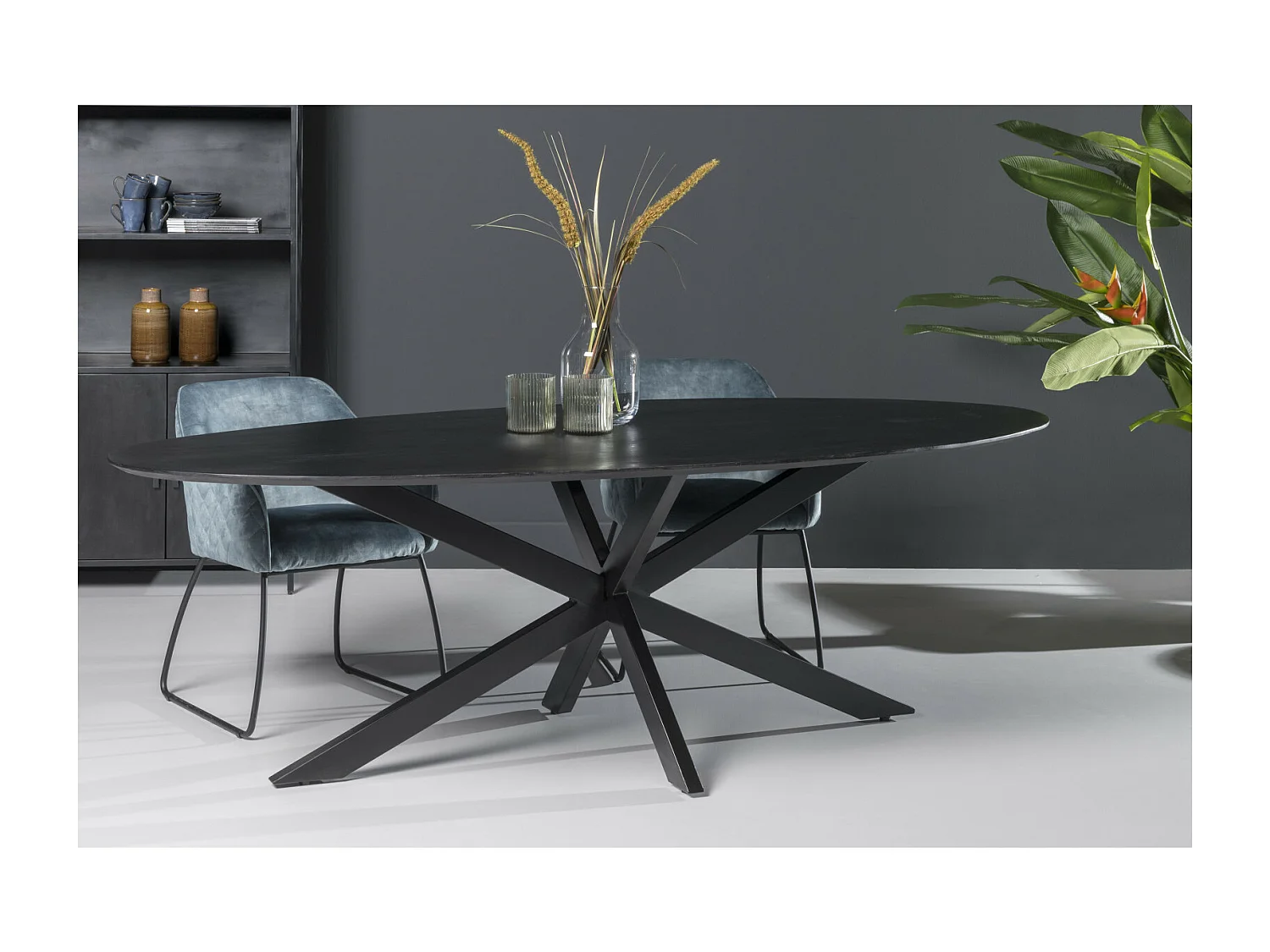 URBAN-Table à manger ovale 6/8 personnes 180 cm en bois massif noir