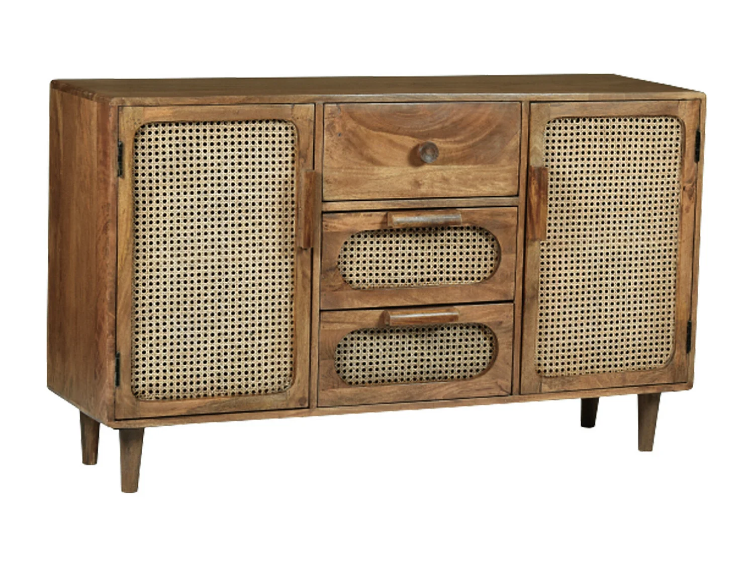 BAHIA-Aparador vintage 130 cm madera maciza y ratán natural