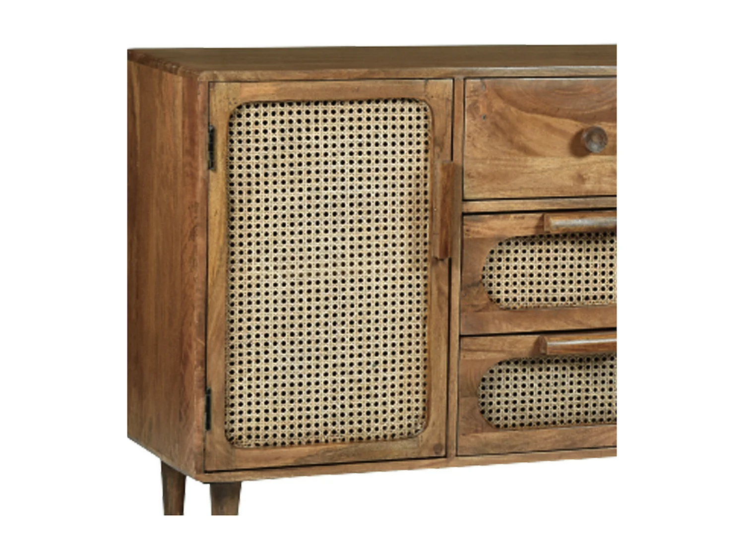 BAHIA-Aparador vintage 130 cm madera maciza y ratán natural