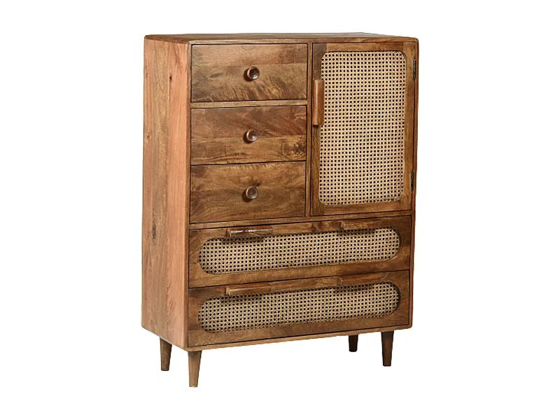 BAHIA-Aparador vintage 90 cm madera maciza y ratán natural