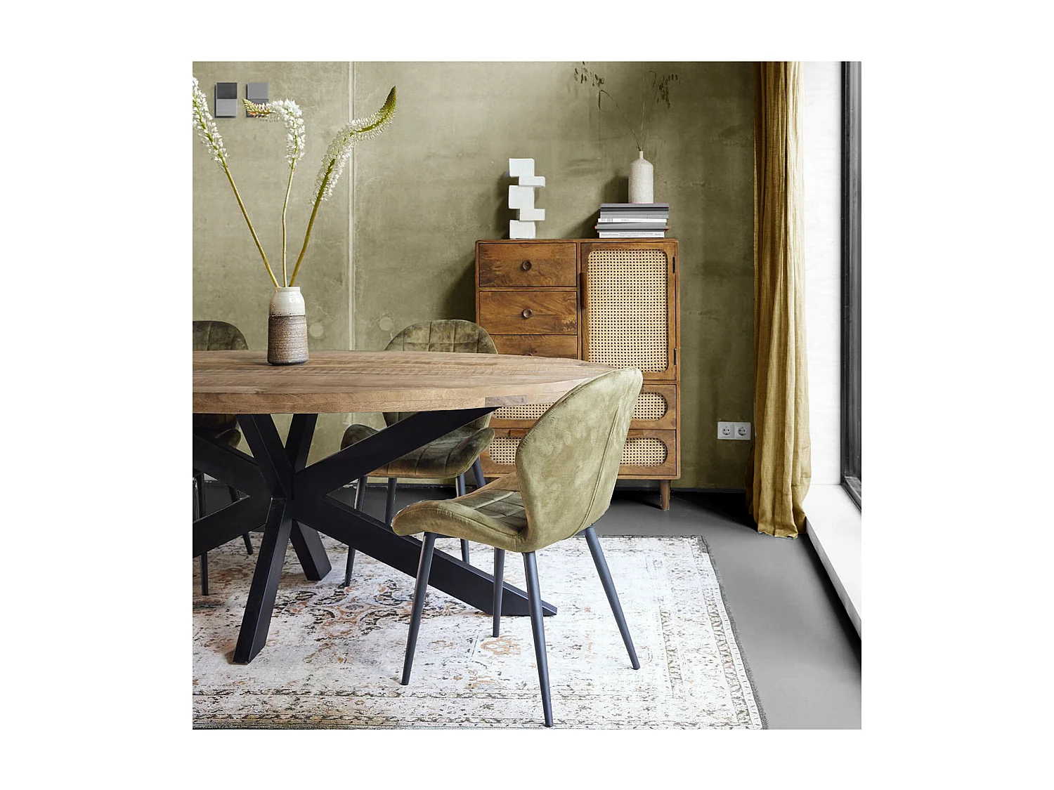 BAHIA-Aparador vintage 90 cm madera maciza y ratán natural