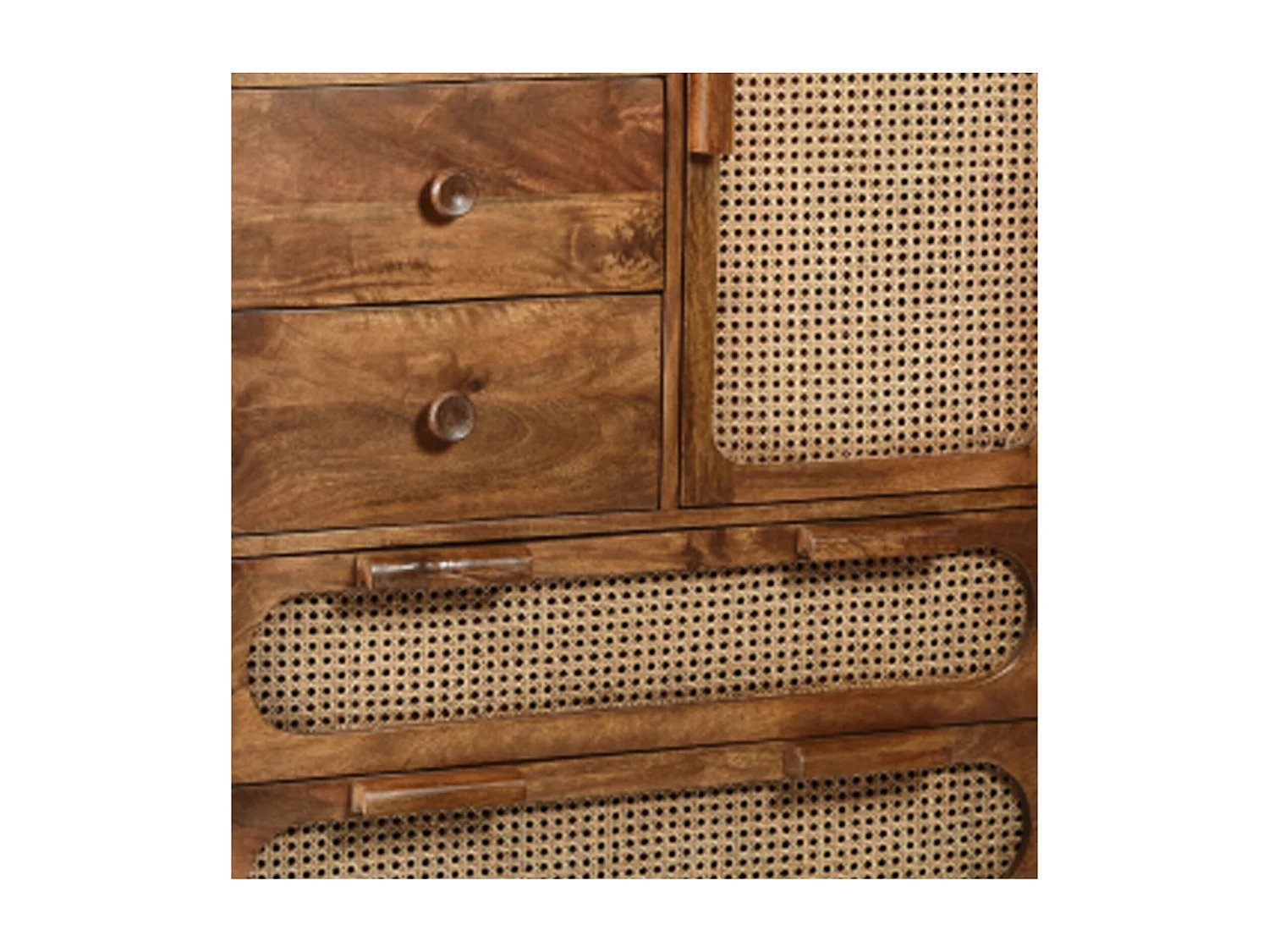 BAHIA-Aparador vintage 90 cm madera maciza y ratán natural