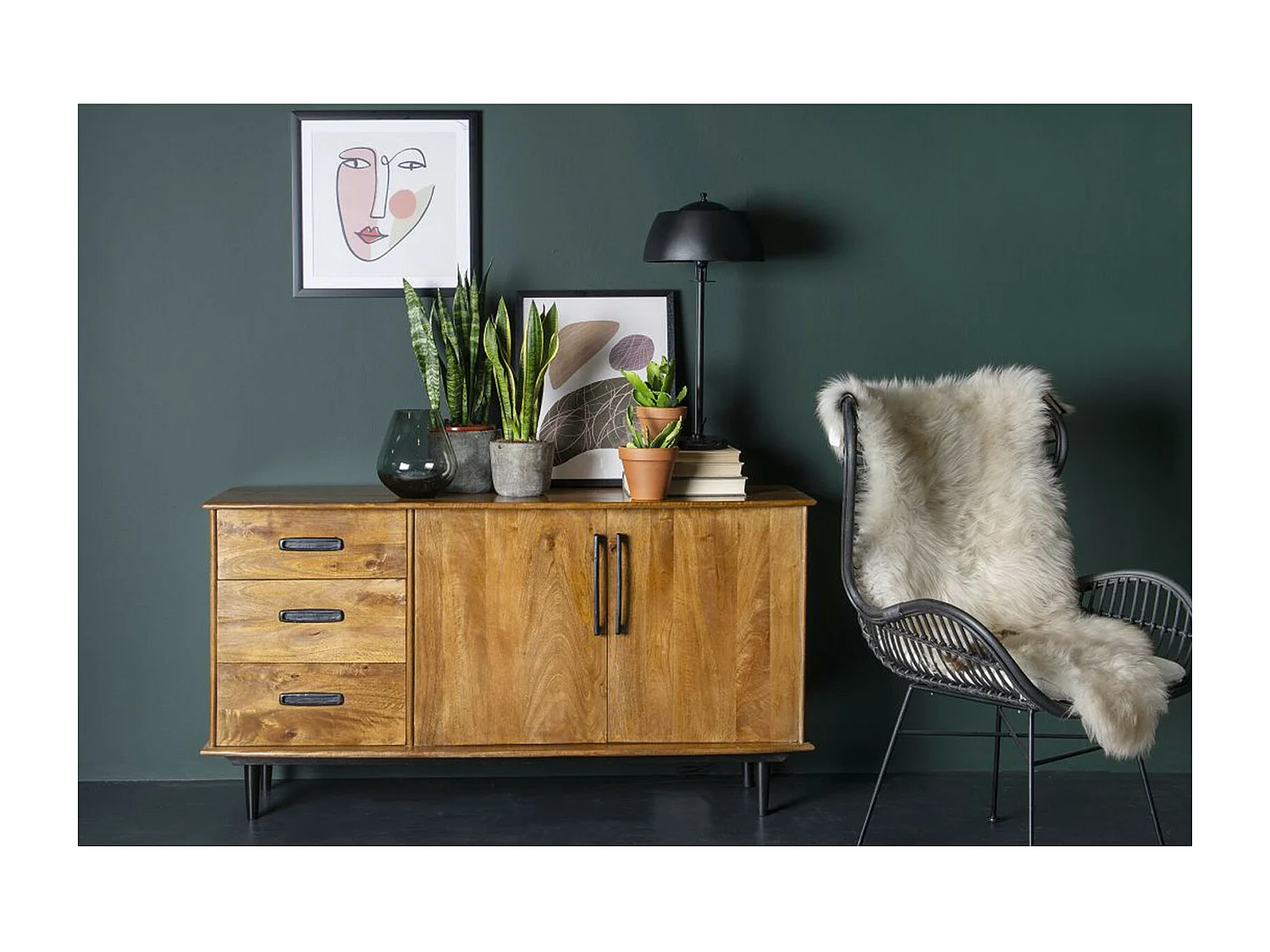 GEDEON-Buffet vintage 150 cm en bois massif