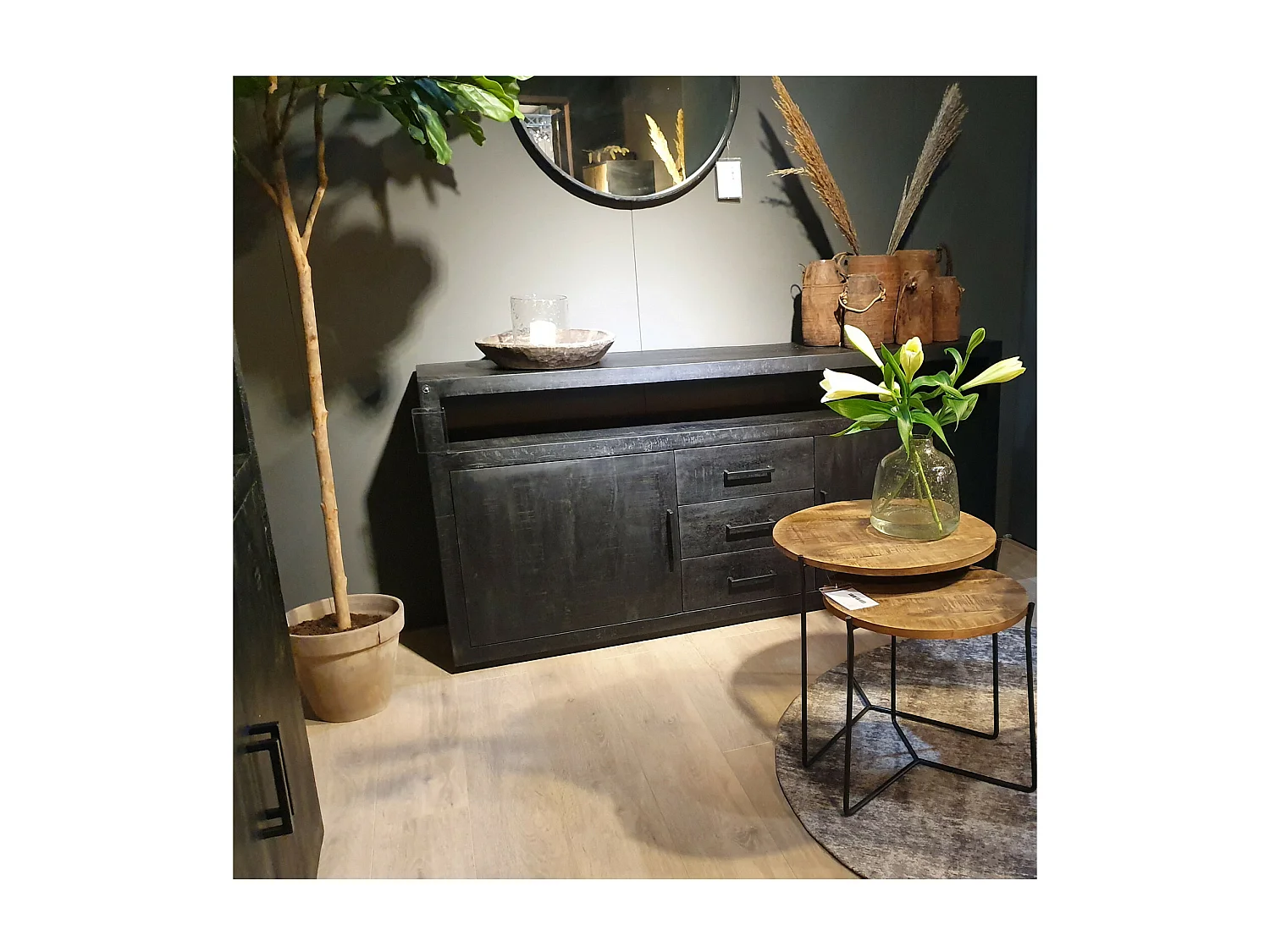 ANDUZ-Aparador de 180 cm en madera maciza negra