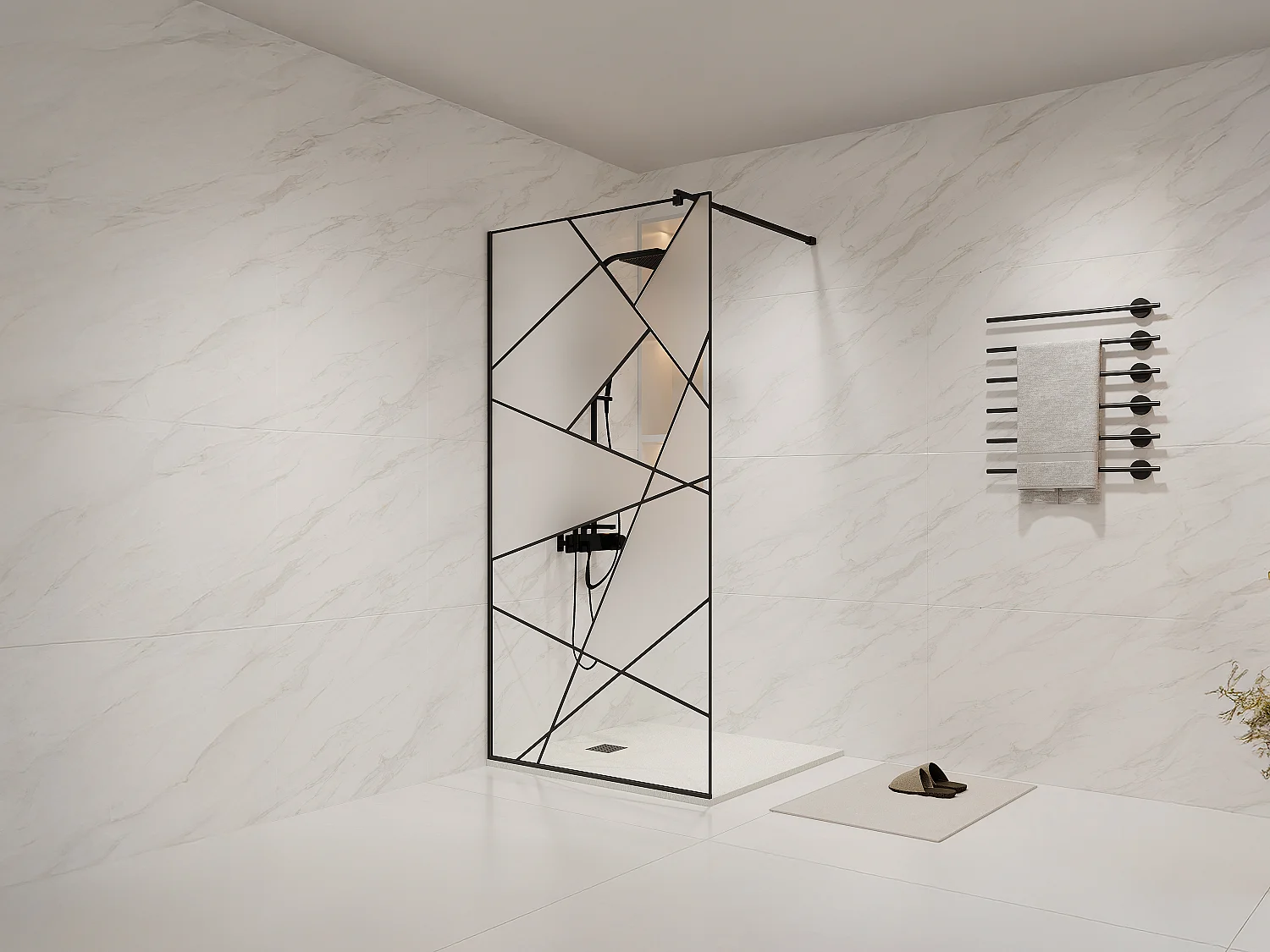 Paroi de douche à l'italienne sérigraphiée - Noir mat - 100 x 200 cm - TRISEO