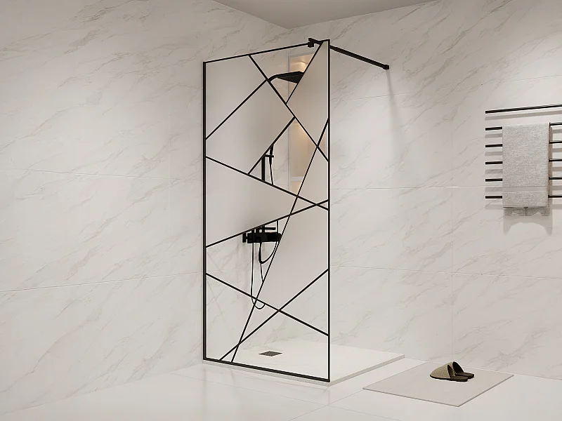 Paroi de douche à l'italienne sérigraphiée - Noir mat - 100 x 200 cm - TRISEO