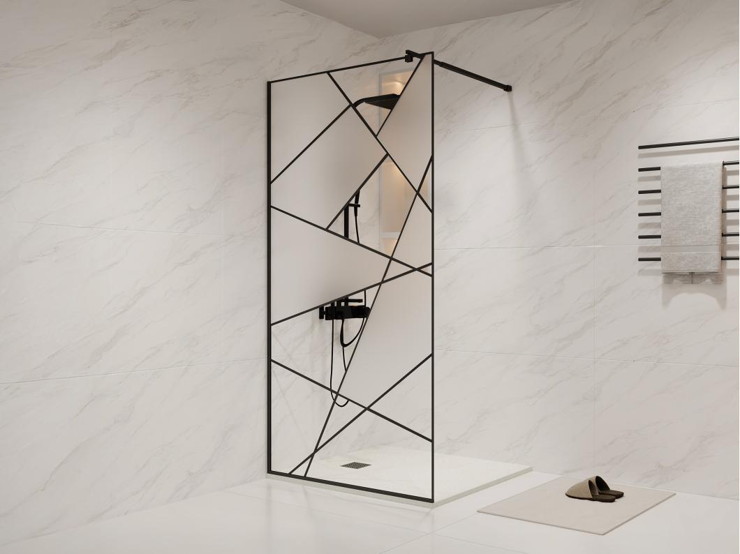 Paroi de douche à l'italienne sérigraphiée - Noir mat - 100 x 200 cm - TRISEO