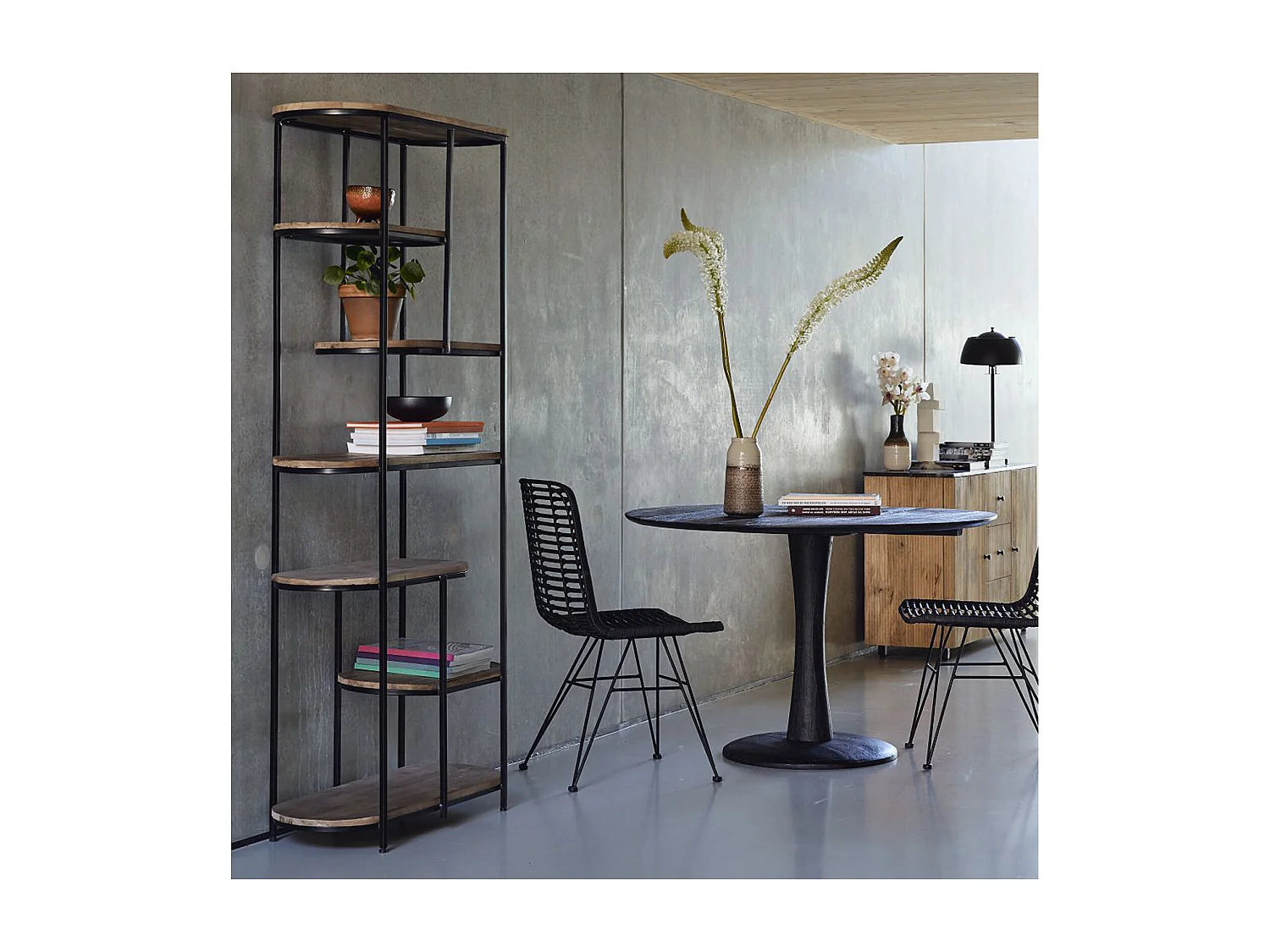 MILOU-Etagère L.84 cm en bois de Manguier massif et métal noir