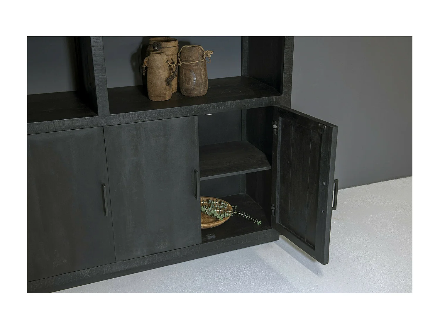 ANDUZ-Librería de madera maciza negra de 145 cm