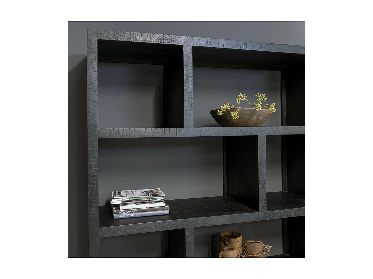 ANDUZ-Librería de madera maciza negra de 145 cm