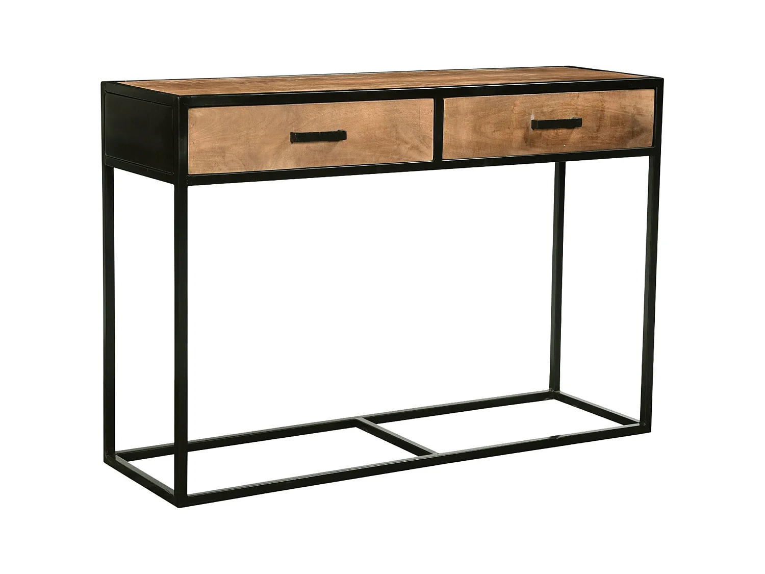 ANGLET-Console 2 tiroirs en bois massif et métal