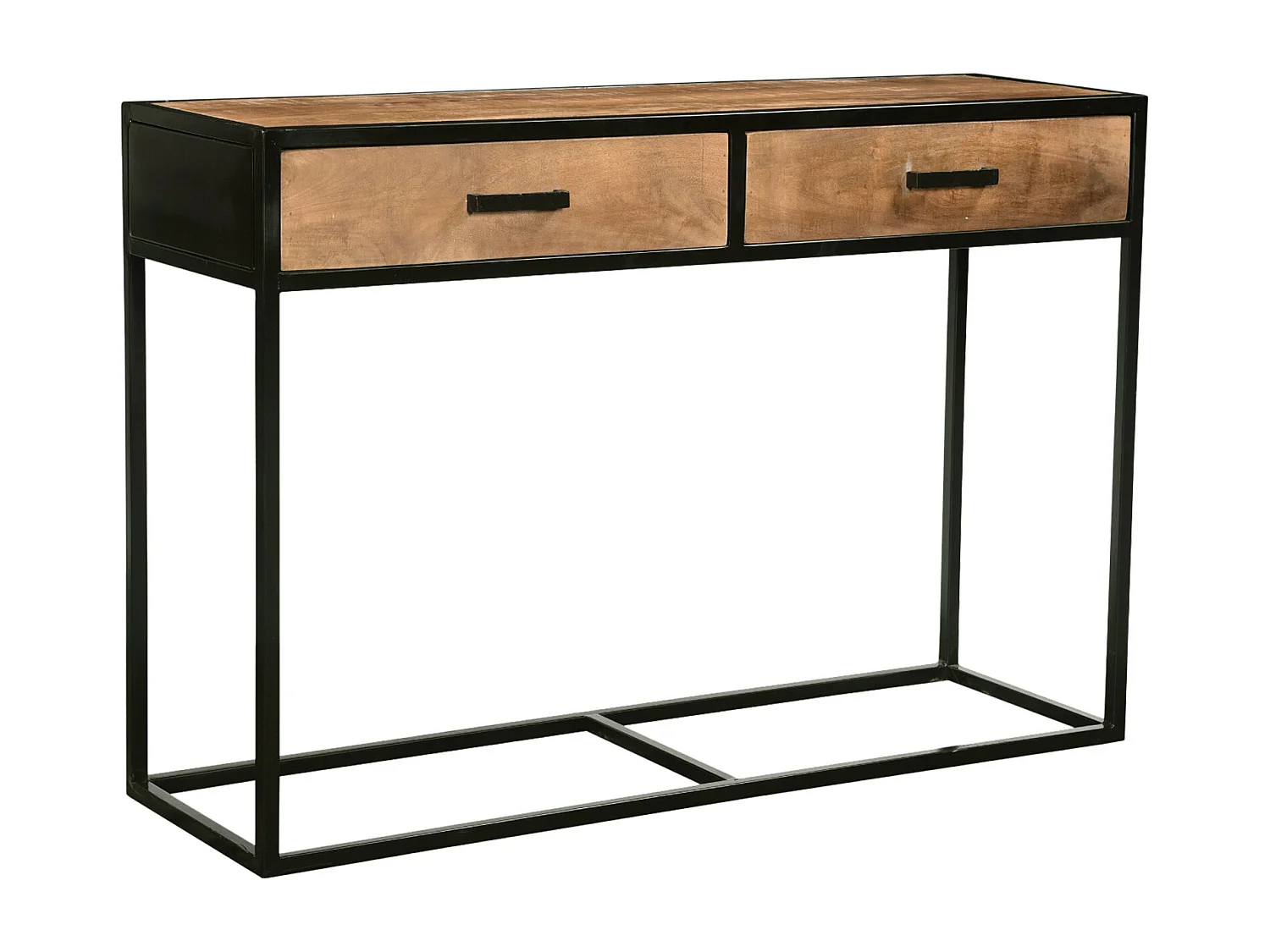 ANGLET-Consola de 2 cajones en madera maciza y metal.