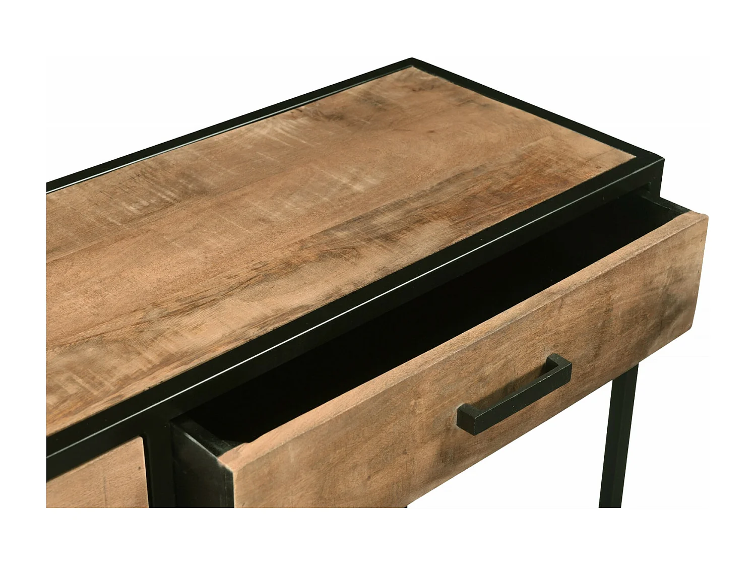 ANGLET-Consola de 2 cajones en madera maciza y metal.