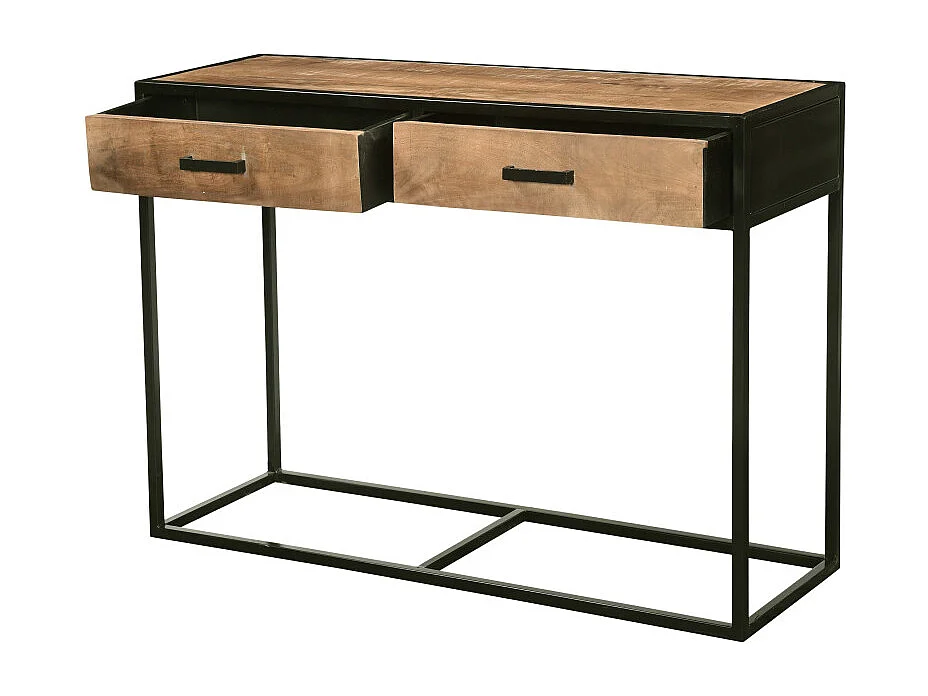 ANGLET-Console 2 tiroirs en bois massif et métal