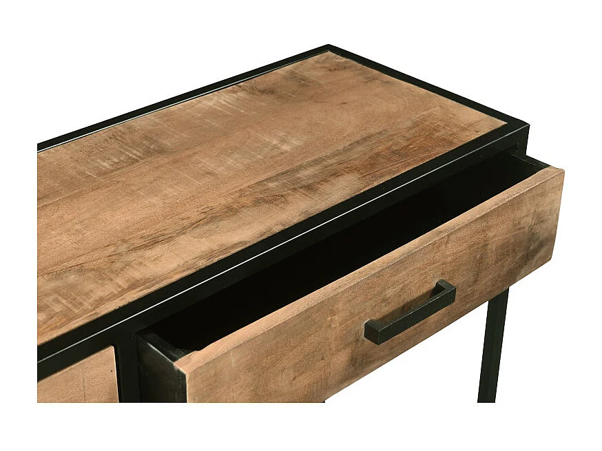 ANGLET-Console 2 tiroirs en bois massif et métal