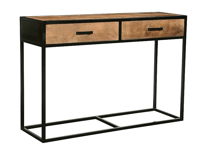 ANGLET-Console 2 tiroirs en bois massif et métal