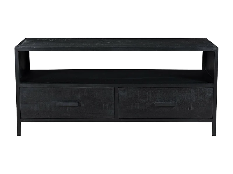 UZES-Mueble de TV de 120 cm en madera maciza negra y metal