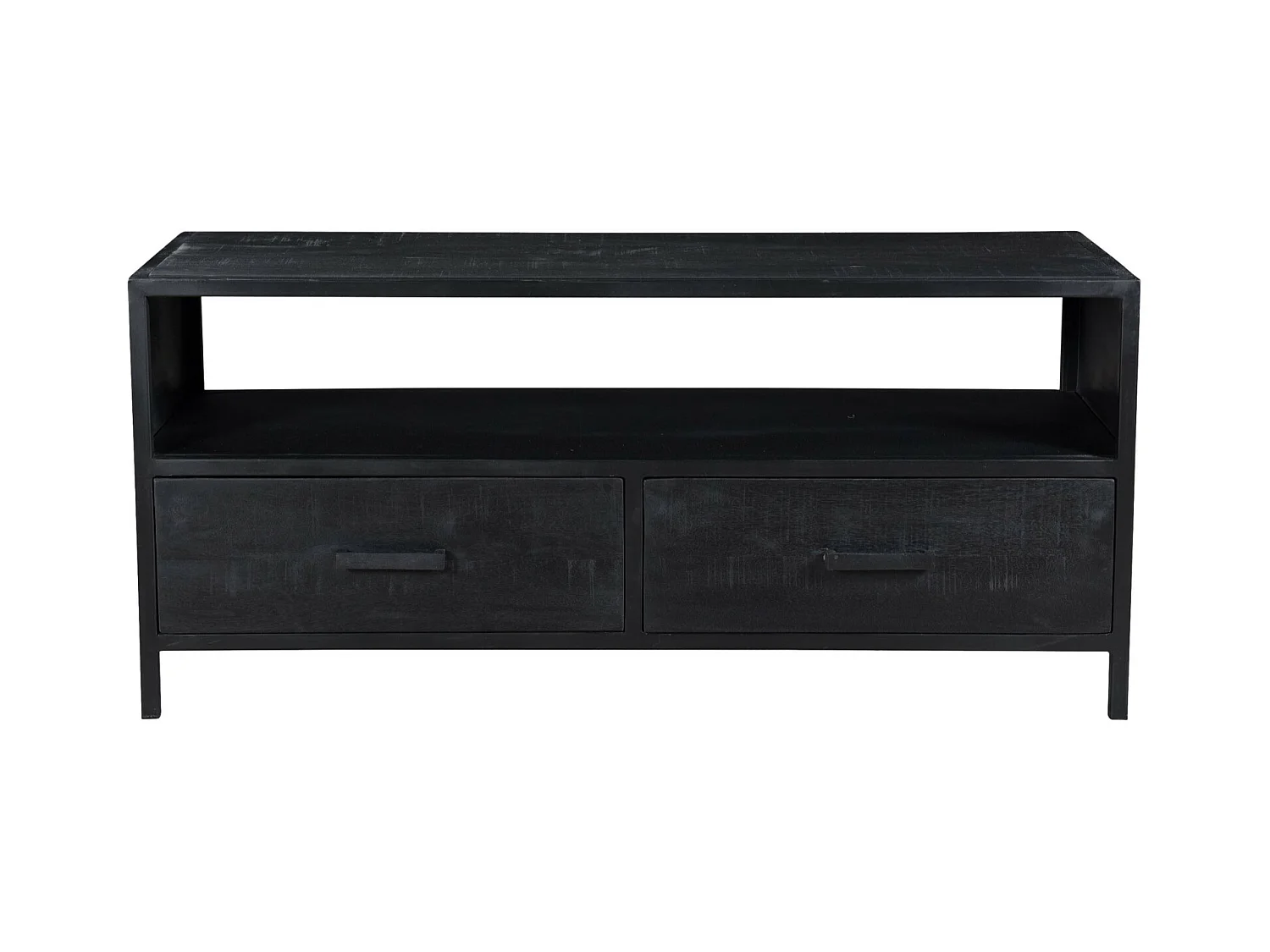 UZES-Mueble TV con 2 cajones L 120 cm de mango teñido de negro y metal