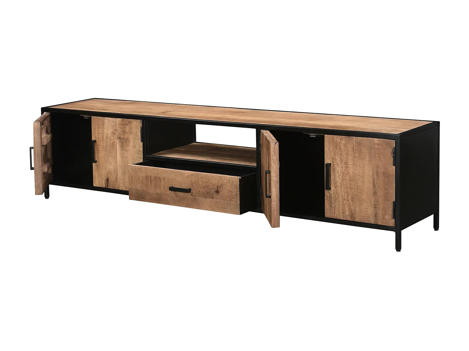 ANGLET-Meuble TV 220 cm en bois massif et métal