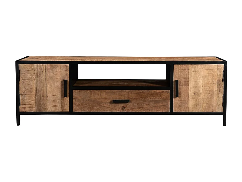 ANGLET-Mueble de TV de 165 cm en madera maciza y metal