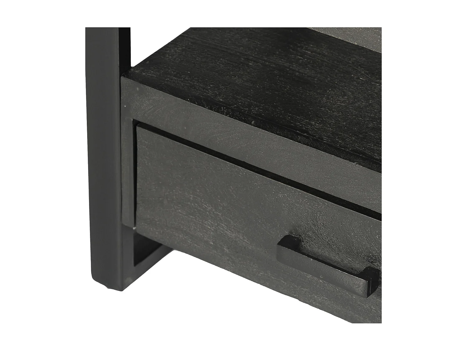 LUZ-Meuble TV 150 cm en bois massif noir et métal