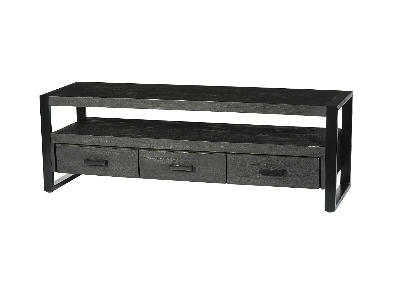 LUZ- Mueble TV con 3 cajones L150 de mango macizo teñido de negro y metal