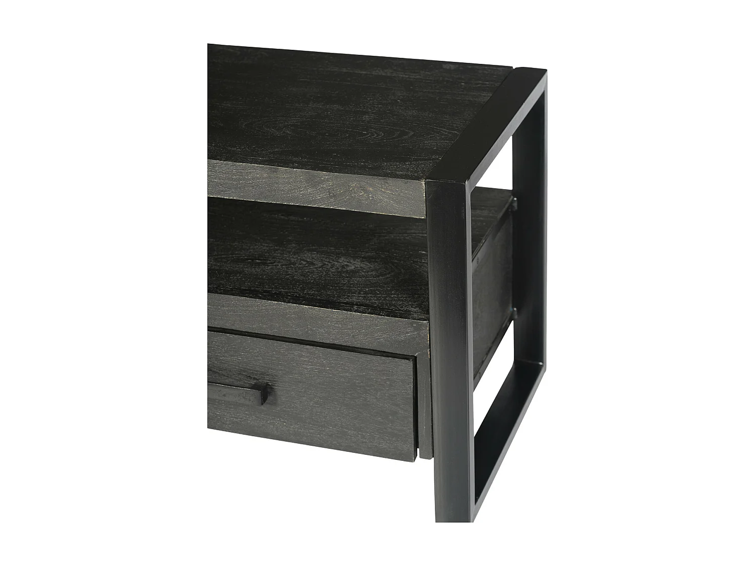 LUZ-Mueble de TV L150 en madera maciza negra y metal