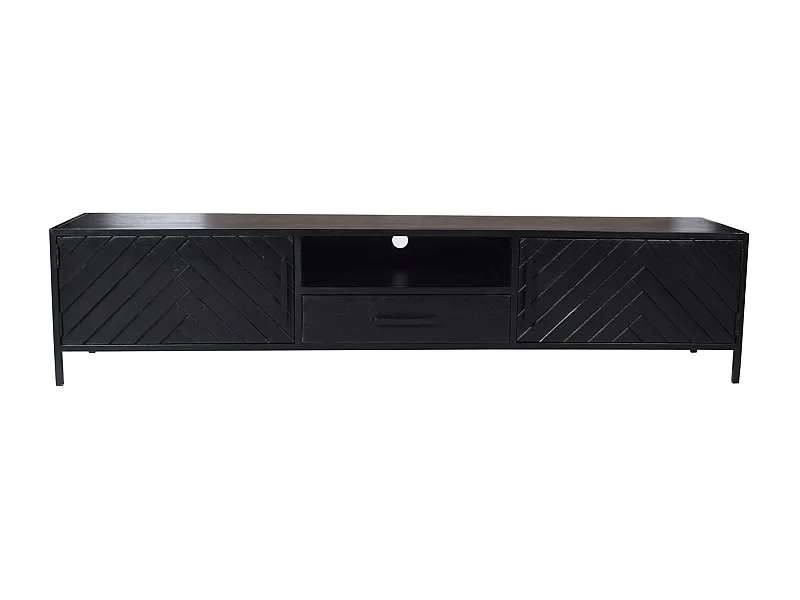 HENDAYE-Mueble de TV de 200 cm en madera maciza negra