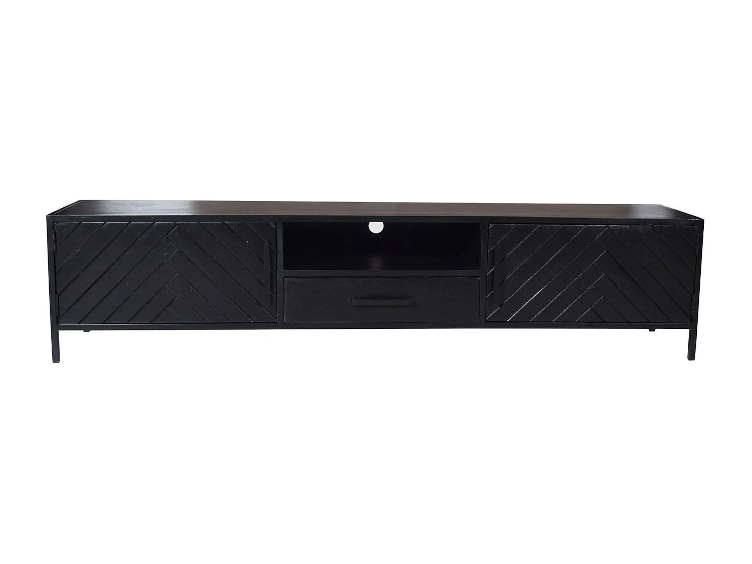 HENDAYE-Mueble de TV de 200 cm en madera maciza negra