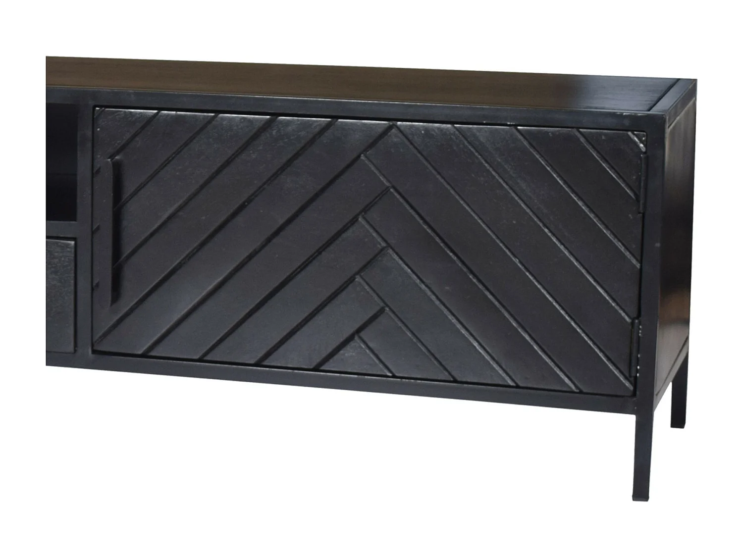 HENDAYE-Mueble de TV de 200 cm en madera maciza negra