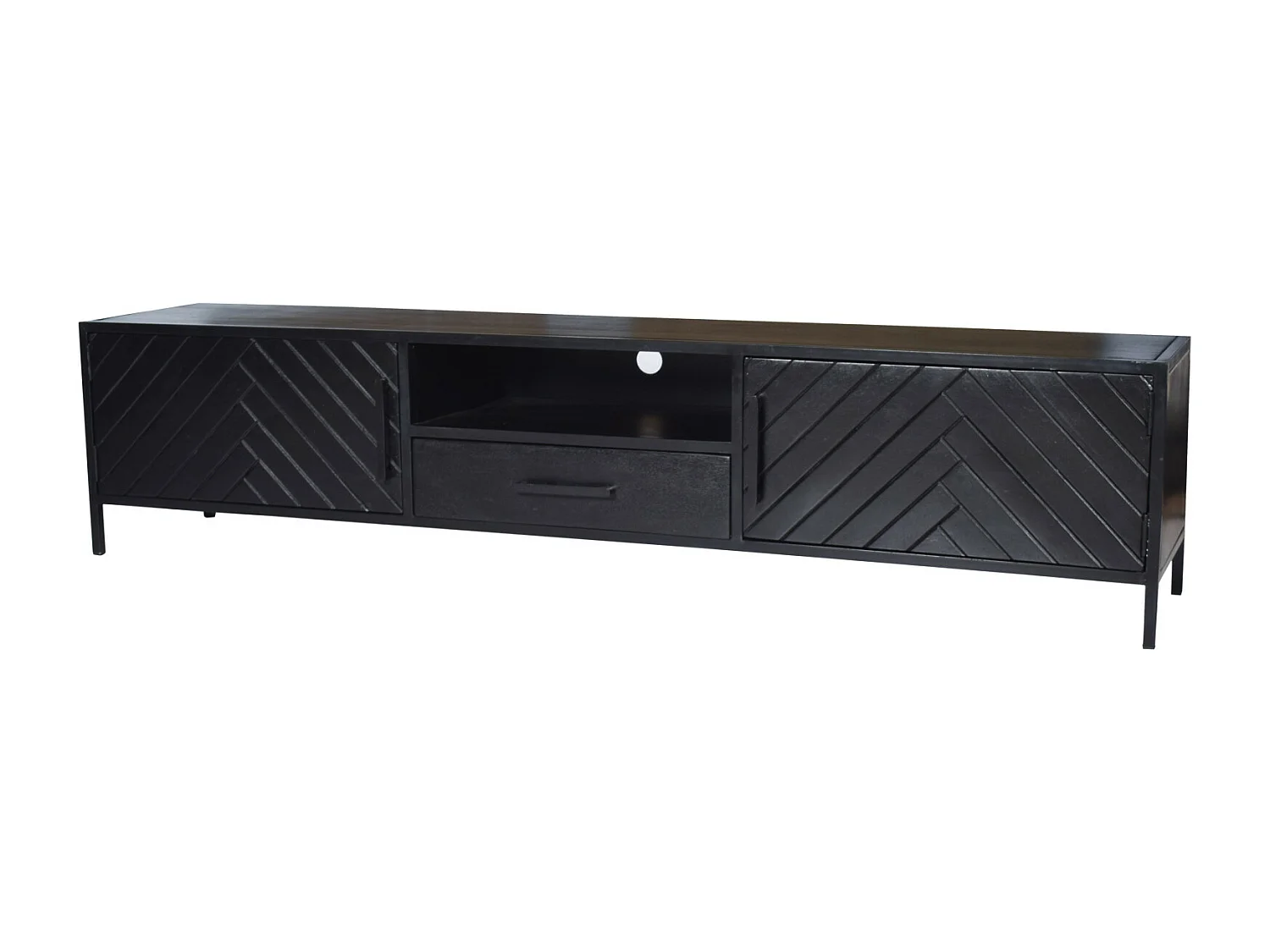 HENDAYE-Mueble de TV de 200 cm en madera maciza negra
