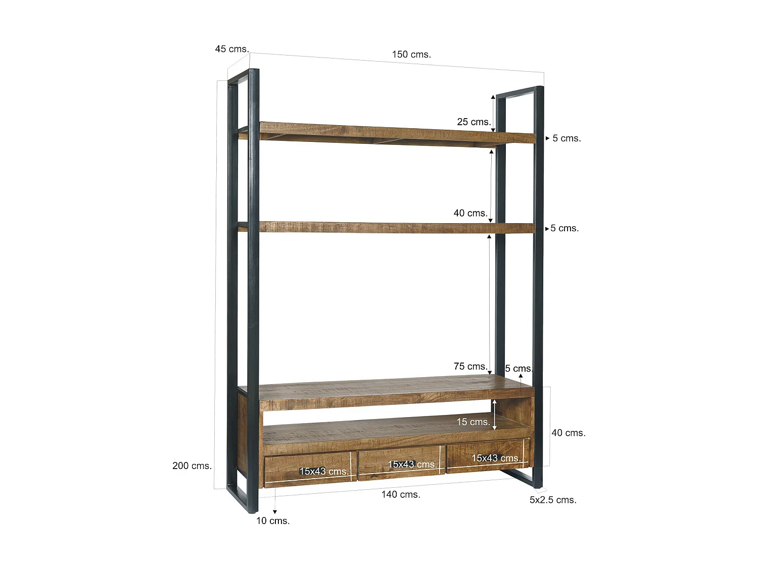 DACCA-Librería de TV de madera maciza y metal