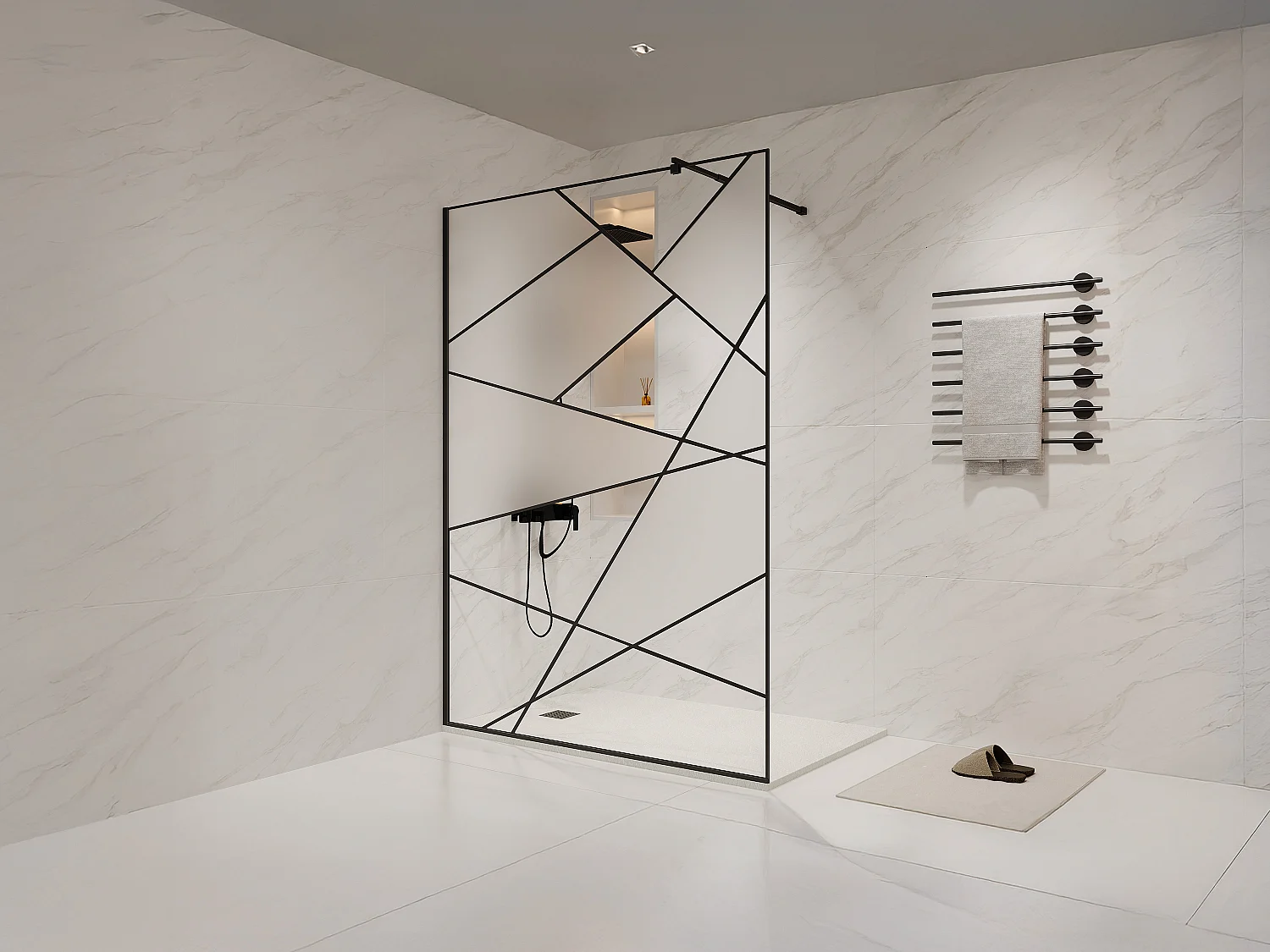 Paroi de douche à l'italienne sérigraphiée - Noir mat - 140 x 200 cm - TRISEO