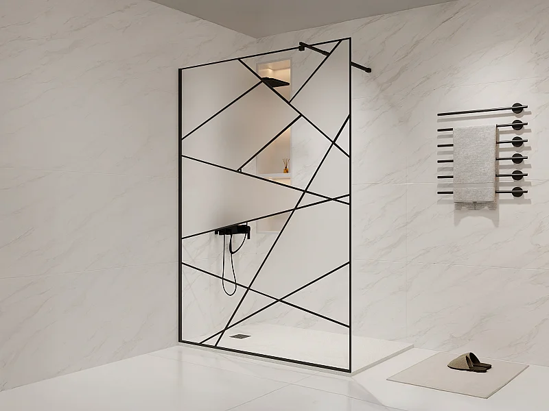 Paroi de douche à l'italienne sérigraphiée - Noir mat - 140 x 200 cm - TRISEO