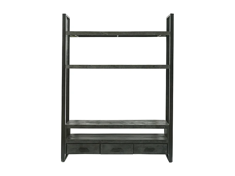 LUZ-Mueble de TV 150 cm en madera maciza negra y metal.