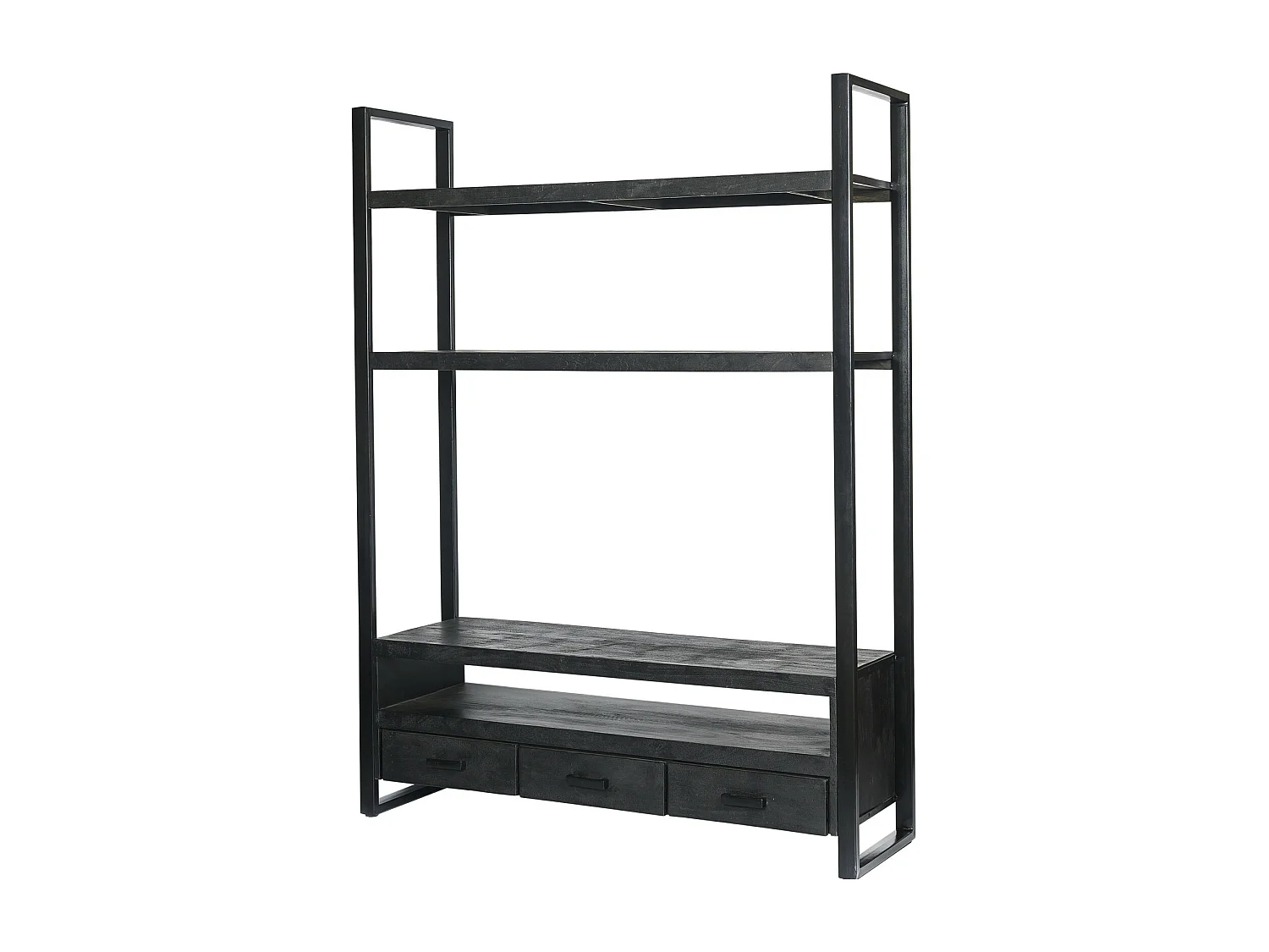 LUZ-Mueble de TV 150 cm en madera maciza negra y metal.
