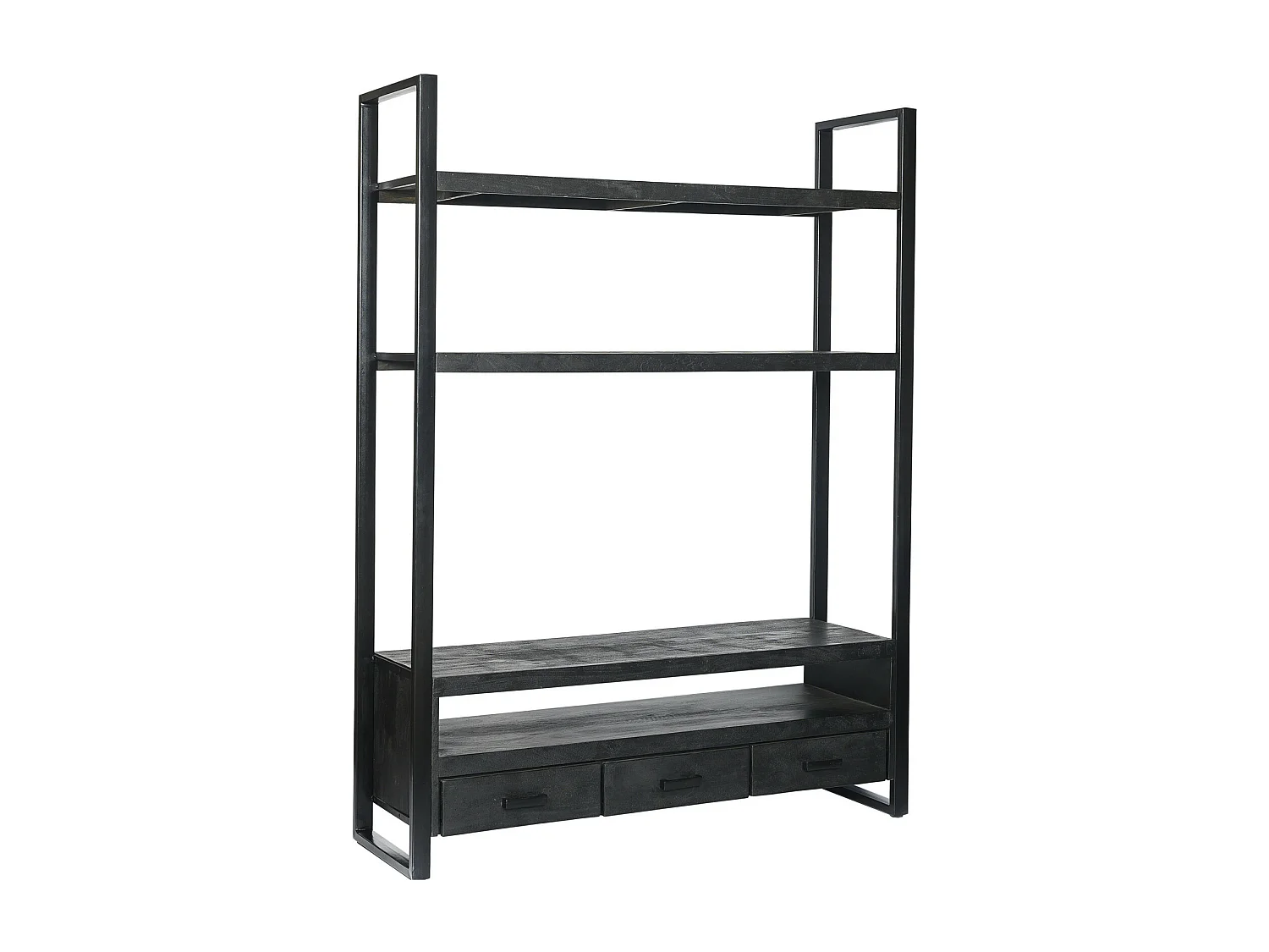 LUZ-Mueble de TV 150 cm en madera maciza negra y metal.