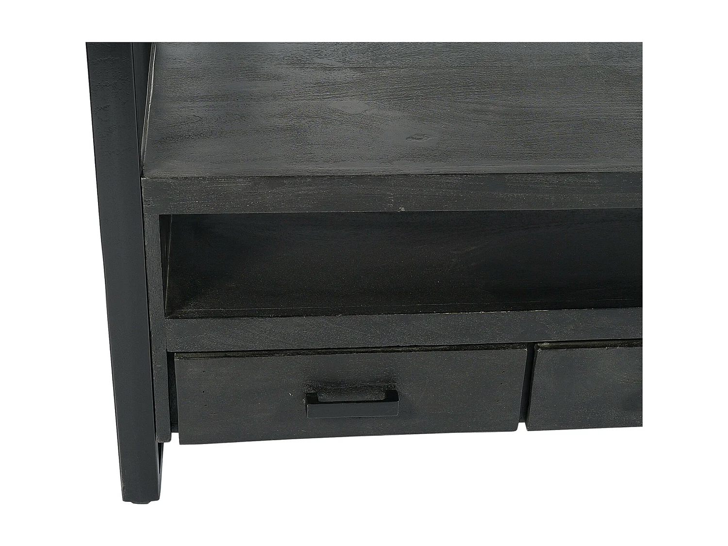 LUZ-Mueble de TV 150 cm en madera maciza negra y metal.