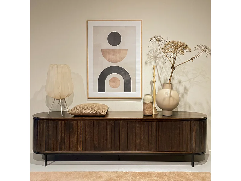 MENTON-Mobile porta TV da 210 cm in legno massello marrone