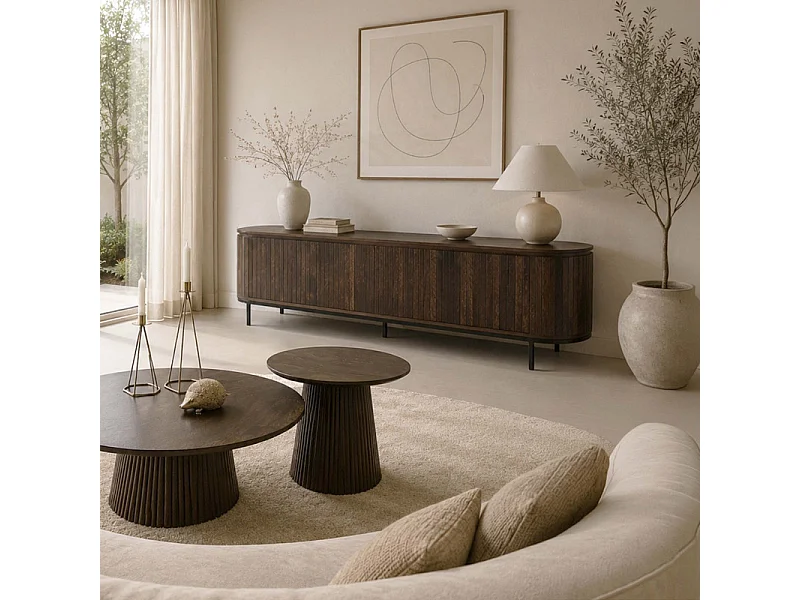 MENTON-Mobile porta TV da 210 cm in legno massello marrone