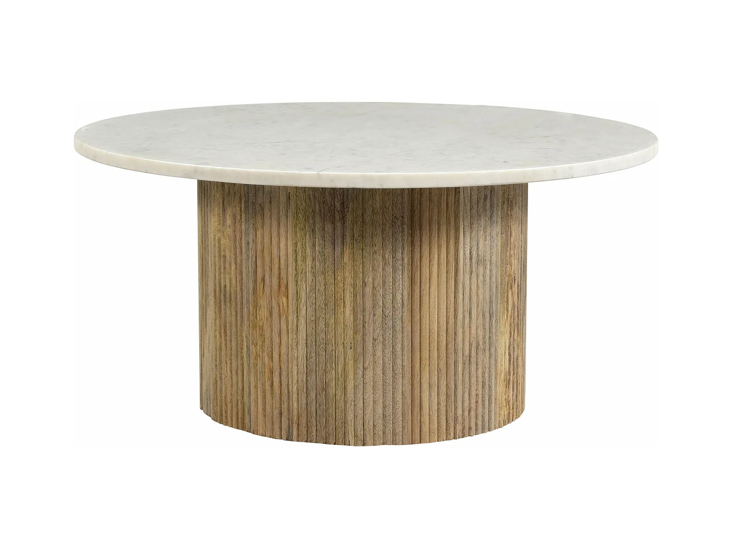 MARBELLA-Table basse ronde 70 cm en marbre blanc et bois massif