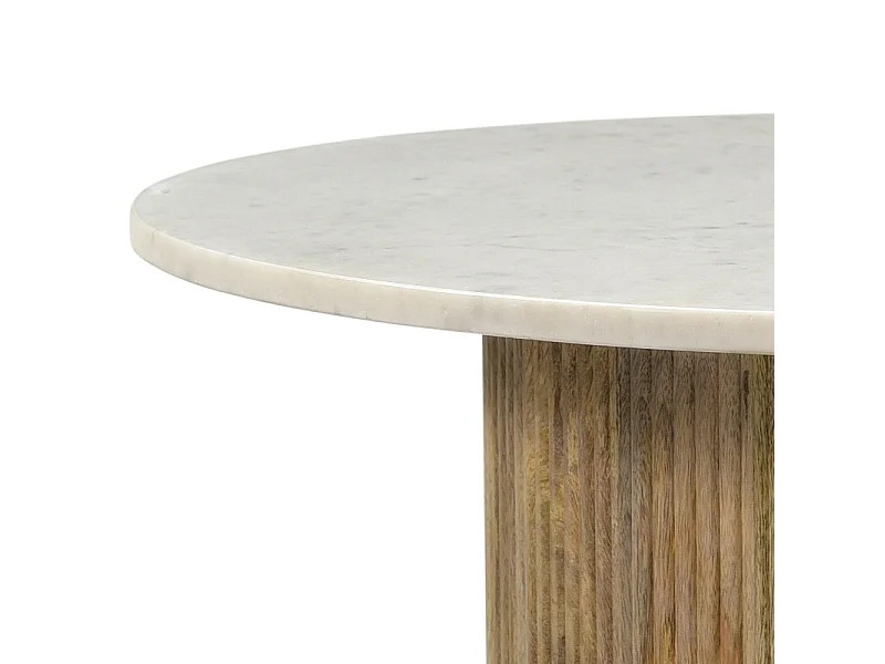 MARBELLA-Table basse ronde 70 cm en marbre blanc et bois massif